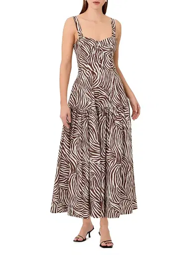 NICHOLAS Women's Valeria Zebra-Print Linen-Blend Midi-Dress - Striata Print | Thumbnail 2 NICHOLAS Women's Valeria Zebra-Print Linen-Blend Midi-Dress - Striata Print | Thumbnail 2