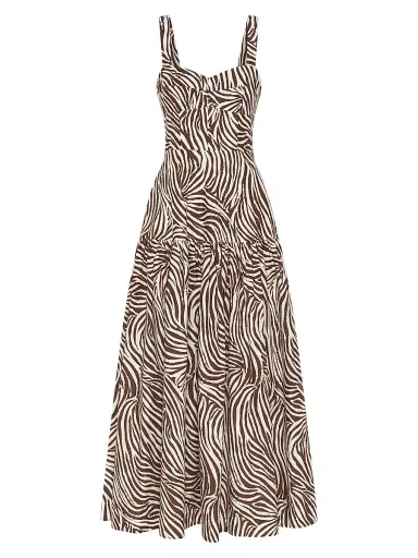 NICHOLAS Women's Valeria Zebra-Print Linen-Blend Midi-Dress - Striata Print | Thumbnail 1 NICHOLAS Women's Valeria Zebra-Print Linen-Blend Midi-Dress - Striata Print | Thumbnail 1