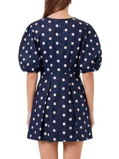 NICHOLAS Women's Josefa Linen-Blend A-Line Minidress - Navy Polka Dot | Thumbnail 4 NICHOLAS Women's Josefa Linen-Blend A-Line Minidress - Navy Polka Dot | Thumbnail 4