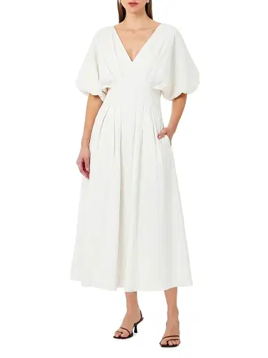 NICHOLAS Women's Vicky Pleated Linen-Blend Midi-Dress - | Thumbnail 2 NICHOLAS Women's Vicky Pleated Linen-Blend Midi-Dress - | Thumbnail 2