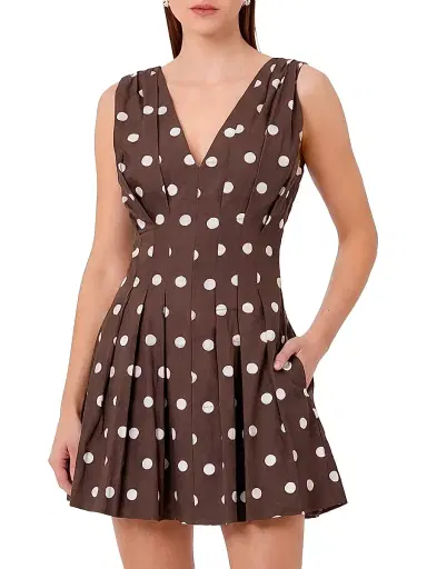 Nicholas the Label Women's Elvira Polka Dot Linen-Blend Sleeveless Minidress - Mocha Polka Dot | Thumbnail 2 Nicholas the Label Women's Elvira Polka Dot Linen-Blend Sleeveless Minidress - Mocha Polka Dot | Thumbnail 2