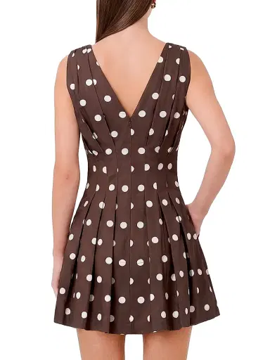 Nicholas the Label Women's Elvira Polka Dot Linen-Blend Sleeveless Minidress - Mocha Polka Dot | Thumbnail 4 Nicholas the Label Women's Elvira Polka Dot Linen-Blend Sleeveless Minidress - Mocha Polka Dot | Thumbnail 4