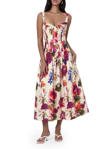 NICHOLAS Women's Makenna Floral Linen-Blend Midi-Dress - Watercolor Floral | Thumbnail 2 NICHOLAS Women's Makenna Floral Linen-Blend Midi-Dress - Watercolor Floral | Thumbnail 2