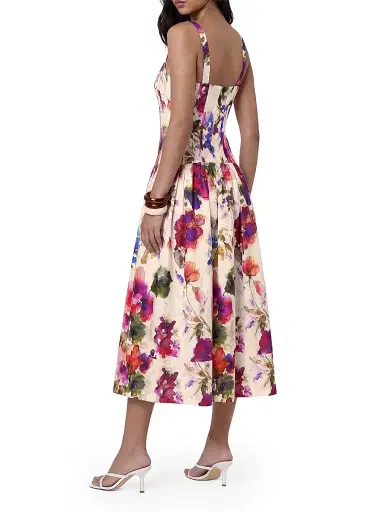 NICHOLAS Women's Makenna Floral Linen-Blend Midi-Dress - Watercolor Floral | Thumbnail 4 NICHOLAS Women's Makenna Floral Linen-Blend Midi-Dress - Watercolor Floral | Thumbnail 4