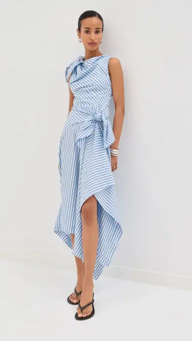 Monse Bow Drape Cascade Dress Sky Blue | Thumbnail 5 Monse Bow Drape Cascade Dress Sky Blue | Thumbnail 5