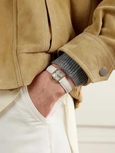 Stephanie Windsor + Cartier Vintage 1980s Mini Ceinture 20mm 18-karat Gold, Diamond, Mother-of-pearl And Leather Watch (fits Up To 6'' Wrist) | Thumbnail 2 Stephanie Windsor + Cartier Vintage 1980s Mini Ceinture 20mm 18-karat Gold, Diamond, Mother-of-pearl And Leather Watch (fits Up To 6'' Wrist) | Thumbnail 2