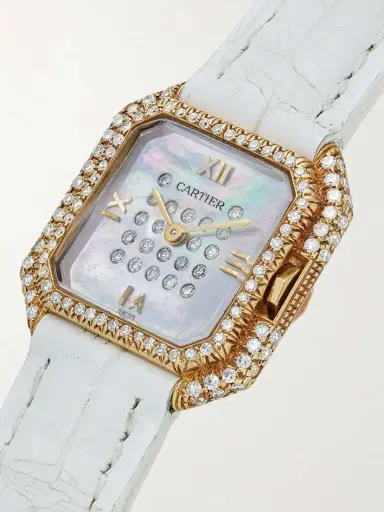 Stephanie Windsor + Cartier Vintage 1980s Mini Ceinture 20mm 18-karat Gold, Diamond, Mother-of-pearl And Leather Watch (fits Up To 6'' Wrist) | Thumbnail 3 Stephanie Windsor + Cartier Vintage 1980s Mini Ceinture 20mm 18-karat Gold, Diamond, Mother-of-pearl And Leather Watch (fits Up To 6'' Wrist) | Thumbnail 3