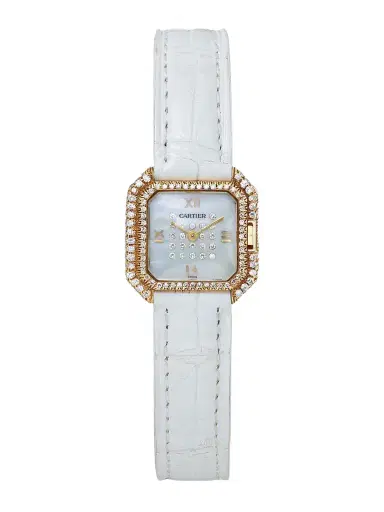 Stephanie Windsor + Cartier Vintage 1980s Mini Ceinture 20mm 18-karat Gold, Diamond, Mother-of-pearl And Leather Watch (fits Up To 6'' Wrist) | Thumbnail 1 Stephanie Windsor + Cartier Vintage 1980s Mini Ceinture 20mm 18-karat Gold, Diamond, Mother-of-pearl And Leather Watch (fits Up To 6'' Wrist) | Thumbnail 1