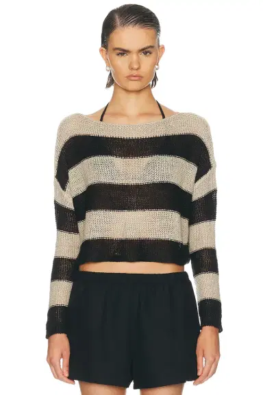 Enza Costa Stripe Linen Bateau Sweater | Thumbnail 1 Enza Costa Stripe Linen Bateau Sweater | Thumbnail 1