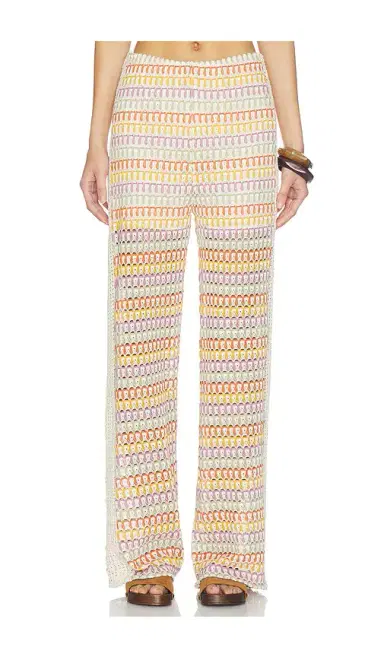 Central Park West Celine Rainbow Crochet Mid Rise Pants | Thumbnail 1 Central Park West Celine Rainbow Crochet Mid Rise Pants | Thumbnail 1