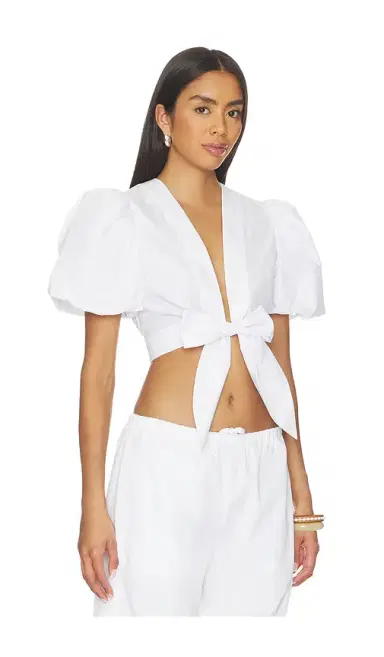 susana monaco Poplin Bubble Sleeve Tie Front Top | Thumbnail 2 susana monaco Poplin Bubble Sleeve Tie Front Top | Thumbnail 2