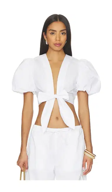 susana monaco Poplin Bubble Sleeve Tie Front Top | Thumbnail 1 susana monaco Poplin Bubble Sleeve Tie Front Top | Thumbnail 1