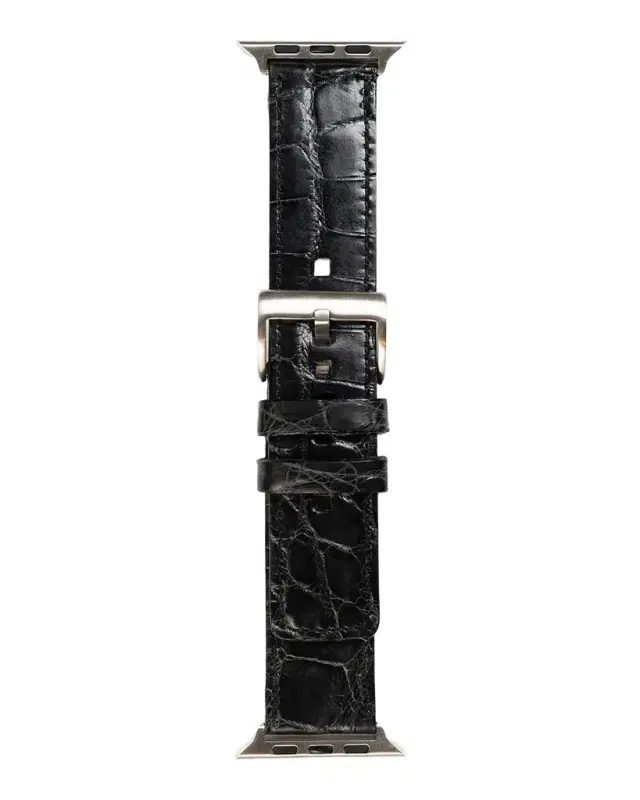 Men 's Apple Watch Alligator Watch Strap, Silver Finish Men 's Apple Watch Alligator Watch Strap, Silver Finish