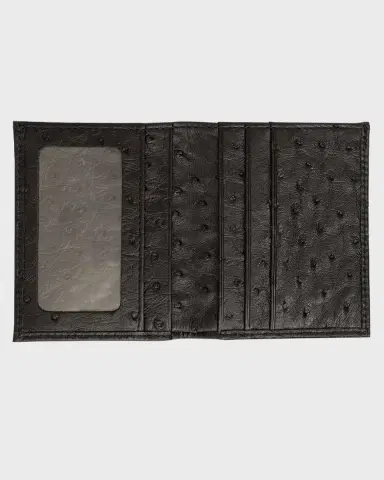 Abas Men's Ostrich Leather Bifold Wallet w/ ID Window | Thumbnail 2 Abas Men's Ostrich Leather Bifold Wallet w/ ID Window | Thumbnail 2