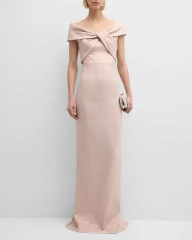 Rickie Freeman for Teri Jon Jacquard Off-Shoulder Twist Gown | Thumbnail 2 Rickie Freeman for Teri Jon Jacquard Off-Shoulder Twist Gown | Thumbnail 2