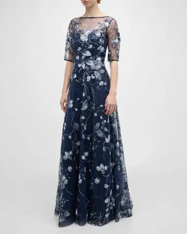 Rickie Freeman for Teri Jon Metallic Embroidered Tulle Gown | Thumbnail 2 Rickie Freeman for Teri Jon Metallic Embroidered Tulle Gown | Thumbnail 2