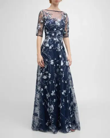 Rickie Freeman for Teri Jon Metallic Embroidered Tulle Gown | Thumbnail 3 Rickie Freeman for Teri Jon Metallic Embroidered Tulle Gown | Thumbnail 3