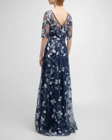 Rickie Freeman for Teri Jon Metallic Embroidered Tulle Gown | Thumbnail 4 Rickie Freeman for Teri Jon Metallic Embroidered Tulle Gown | Thumbnail 4