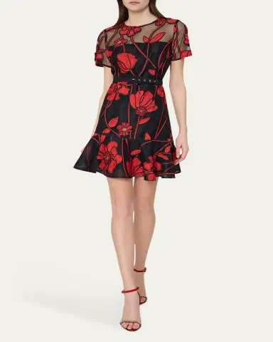 Milly Rosie Belted Floral-Embroidered Mini Dress | Thumbnail 2 Milly Rosie Belted Floral-Embroidered Mini Dress | Thumbnail 2