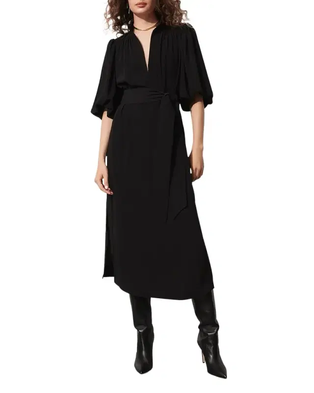 Dani Puff-Sleeve Belted Midi Dress Dani Puff-Sleeve Belted Midi Dress