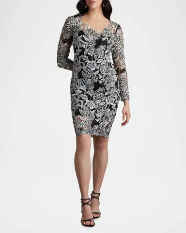 Tadashi Shoji Floral-Embroidered Illusion Midi Dress | Thumbnail 2 Tadashi Shoji Floral-Embroidered Illusion Midi Dress | Thumbnail 2