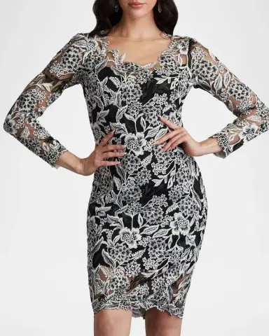 Tadashi Shoji Floral-Embroidered Illusion Midi Dress | Thumbnail 5 Tadashi Shoji Floral-Embroidered Illusion Midi Dress | Thumbnail 5