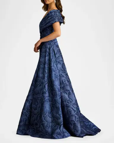 Tadashi Shoji Pleated Off-Shoulder Floral Jacquard Gown | Thumbnail 3 Tadashi Shoji Pleated Off-Shoulder Floral Jacquard Gown | Thumbnail 3