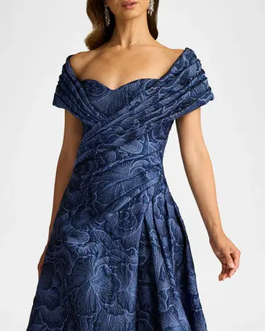 Tadashi Shoji Pleated Off-Shoulder Floral Jacquard Gown | Thumbnail 4 Tadashi Shoji Pleated Off-Shoulder Floral Jacquard Gown | Thumbnail 4