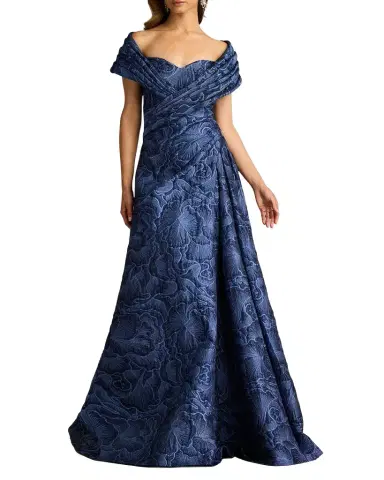 Tadashi Shoji Pleated Off-Shoulder Floral Jacquard Gown | Thumbnail 1 Tadashi Shoji Pleated Off-Shoulder Floral Jacquard Gown | Thumbnail 1