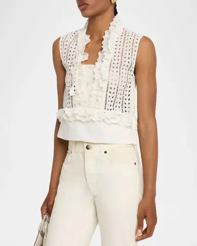 Alberta Ferretti Eyelet Embroidered Ruffle Sleeveless Top | Thumbnail 4 Alberta Ferretti Eyelet Embroidered Ruffle Sleeveless Top | Thumbnail 4