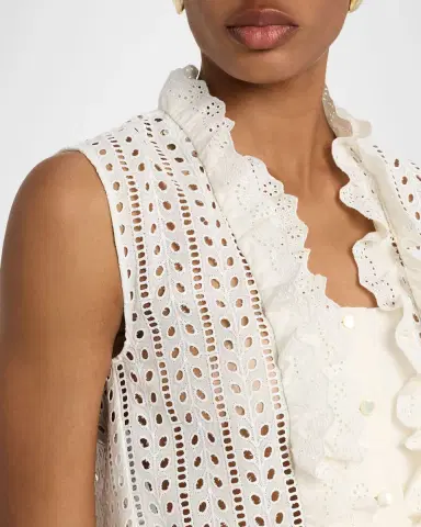 Alberta Ferretti Eyelet Embroidered Ruffle Sleeveless Top | Thumbnail 5 Alberta Ferretti Eyelet Embroidered Ruffle Sleeveless Top | Thumbnail 5