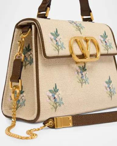 Valentino Garavani Small Floral-Embroidered Woven Flax Top-Handle Bag | Thumbnail 5 Valentino Garavani Small Floral-Embroidered Woven Flax Top-Handle Bag | Thumbnail 5