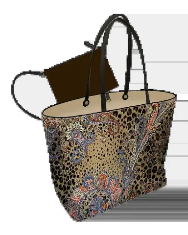 Etro Paisley-Leopard Jacquard Leather-Trim Tote Bag | Thumbnail 2 Etro Paisley-Leopard Jacquard Leather-Trim Tote Bag | Thumbnail 2