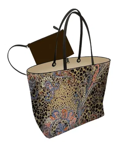 Etro Paisley-Leopard Jacquard Leather-Trim Tote Bag | Thumbnail 1 Etro Paisley-Leopard Jacquard Leather-Trim Tote Bag | Thumbnail 1