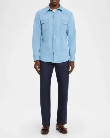 Ralph Lauren Purple Label Cotton-Linen Denim Western Shirt | Thumbnail 2 Ralph Lauren Purple Label Cotton-Linen Denim Western Shirt | Thumbnail 2