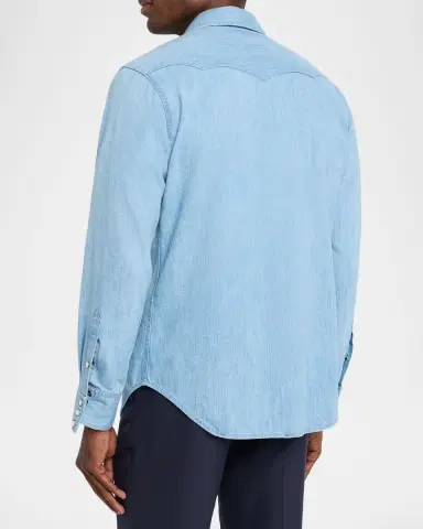 Ralph Lauren Purple Label Cotton-Linen Denim Western Shirt | Thumbnail 3 Ralph Lauren Purple Label Cotton-Linen Denim Western Shirt | Thumbnail 3
