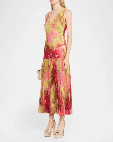 Badgley Mischka Floral-Print Drop Waist Midi Dress | Thumbnail 3 Badgley Mischka Floral-Print Drop Waist Midi Dress | Thumbnail 3