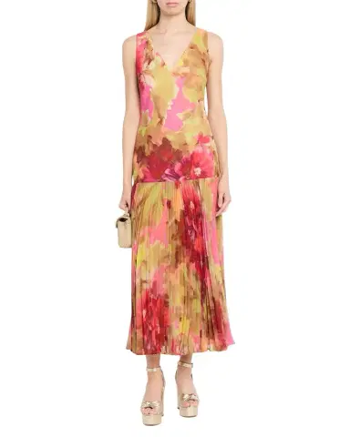 Badgley Mischka Floral-Print Drop Waist Midi Dress | Thumbnail 1 Badgley Mischka Floral-Print Drop Waist Midi Dress | Thumbnail 1
