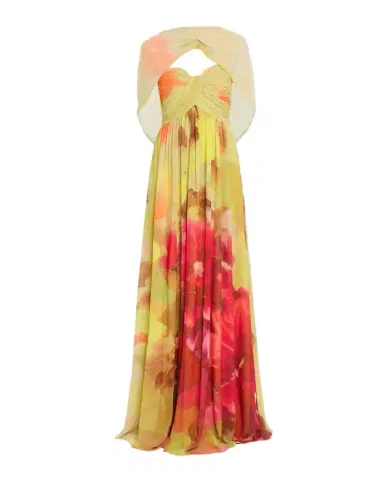 BADGLEY MISCHKA Draped Floral-Print Georgette Gown | Thumbnail 1 BADGLEY MISCHKA Draped Floral-Print Georgette Gown | Thumbnail 1