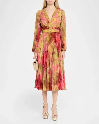 BADGLEY MISCHKA Pleated Floral-Print Georgette Midi Dress | Thumbnail 2 BADGLEY MISCHKA Pleated Floral-Print Georgette Midi Dress | Thumbnail 2