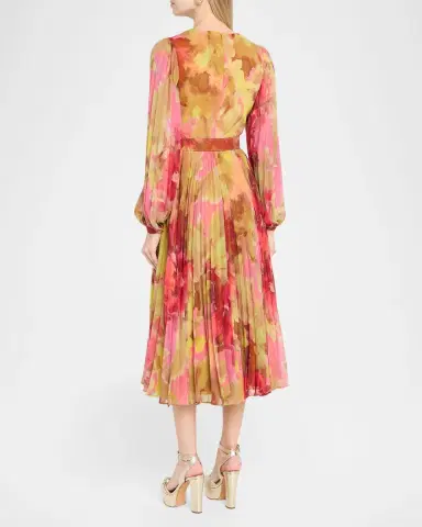 BADGLEY MISCHKA Pleated Floral-Print Georgette Midi Dress | Thumbnail 3 BADGLEY MISCHKA Pleated Floral-Print Georgette Midi Dress | Thumbnail 3