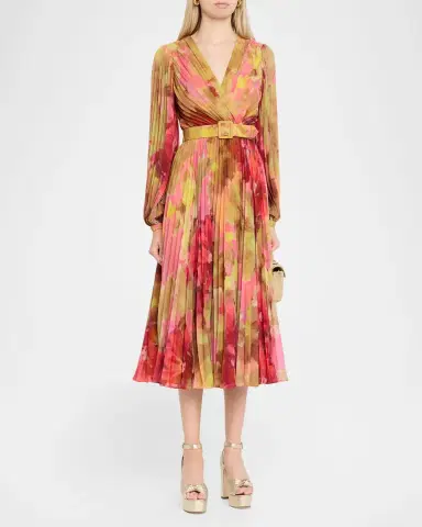 BADGLEY MISCHKA Pleated Floral-Print Georgette Midi Dress | Thumbnail 4 BADGLEY MISCHKA Pleated Floral-Print Georgette Midi Dress | Thumbnail 4