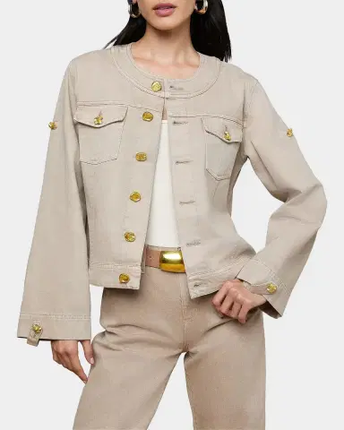 L'Agence Anouk Collarless Denim Jacket | Thumbnail 4 L'Agence Anouk Collarless Denim Jacket | Thumbnail 4