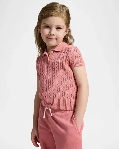 Polo Ralph Lauren Little Girl 's & Girl 's Mini-Cable Cotton Polo Sweater | Thumbnail 4 Polo Ralph Lauren Little Girl 's & Girl 's Mini-Cable Cotton Polo Sweater | Thumbnail 4