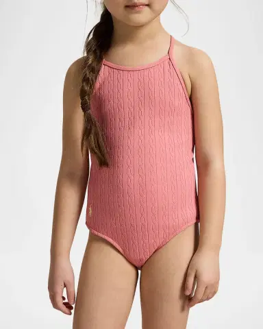 Polo Ralph Lauren Little Girl 's & Girl 's Mini-Cable Jacquard One-Piece Swimsuit | Thumbnail 4 Polo Ralph Lauren Little Girl 's & Girl 's Mini-Cable Jacquard One-Piece Swimsuit | Thumbnail 4