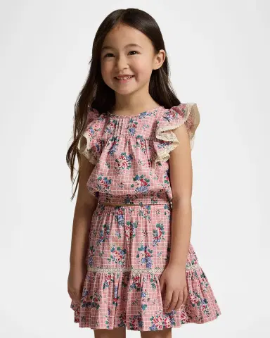Polo Ralph Lauren Little Girl 's & Girl 's Floral Slub Cotton Top & Skirt | Thumbnail 4 Polo Ralph Lauren Little Girl 's & Girl 's Floral Slub Cotton Top & Skirt | Thumbnail 4