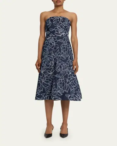 Rickie Freeman for Teri Jon Strapless Floral Burnout Denim Midi Dress | Thumbnail 2 Rickie Freeman for Teri Jon Strapless Floral Burnout Denim Midi Dress | Thumbnail 2