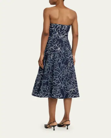 Rickie Freeman for Teri Jon Strapless Floral Burnout Denim Midi Dress | Thumbnail 3 Rickie Freeman for Teri Jon Strapless Floral Burnout Denim Midi Dress | Thumbnail 3