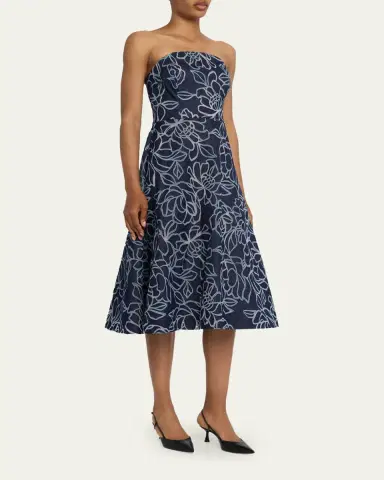 Rickie Freeman for Teri Jon Strapless Floral Burnout Denim Midi Dress | Thumbnail 4 Rickie Freeman for Teri Jon Strapless Floral Burnout Denim Midi Dress | Thumbnail 4