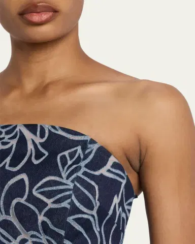 Rickie Freeman for Teri Jon Strapless Floral Burnout Denim Midi Dress | Thumbnail 5 Rickie Freeman for Teri Jon Strapless Floral Burnout Denim Midi Dress | Thumbnail 5